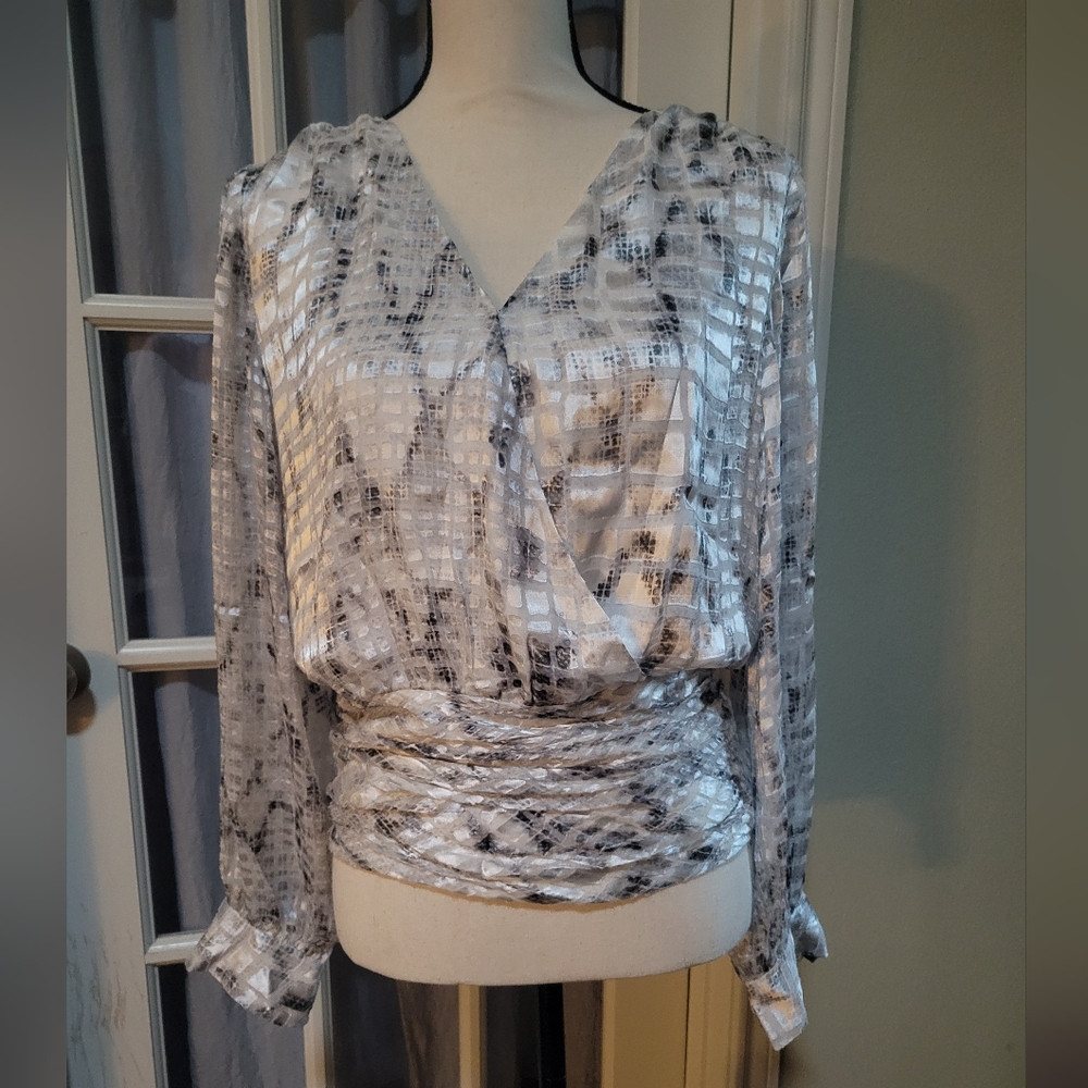 White House Black Market Silver and Black Blouse